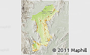 Physical 3D Map of Lamphun, lighten, semi-desaturated