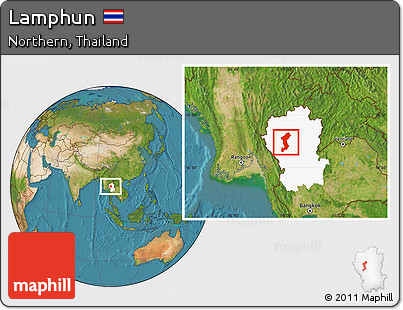 Satellite Location Map of Lamphun, highlighted parent region