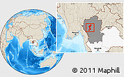 Shaded Relief Location Map of Lamphun, highlighted country, highlighted parent region