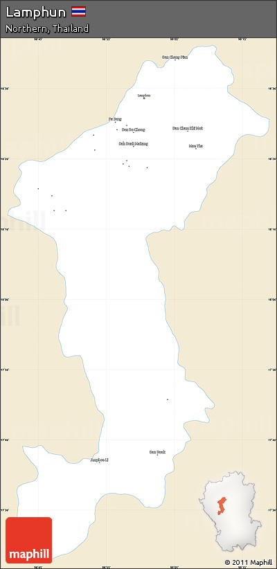 Classic Style Simple Map of Lamphun, single color outside