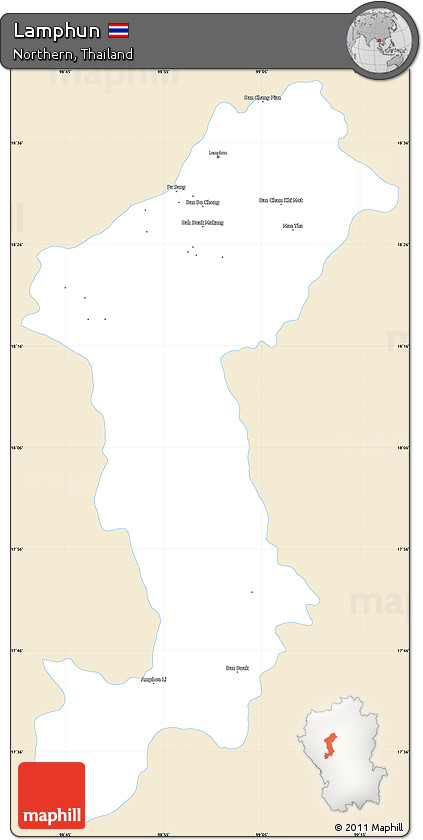 Classic Style Simple Map of Lamphun, single color outside