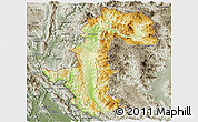 Physical Panoramic Map of Mae Hong Son, semi-desaturated