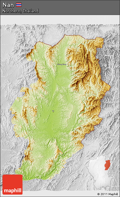 Physical 3D Map of Nan, lighten, desaturated