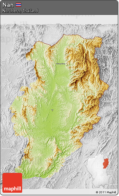 Physical 3D Map of Nan, lighten, desaturated