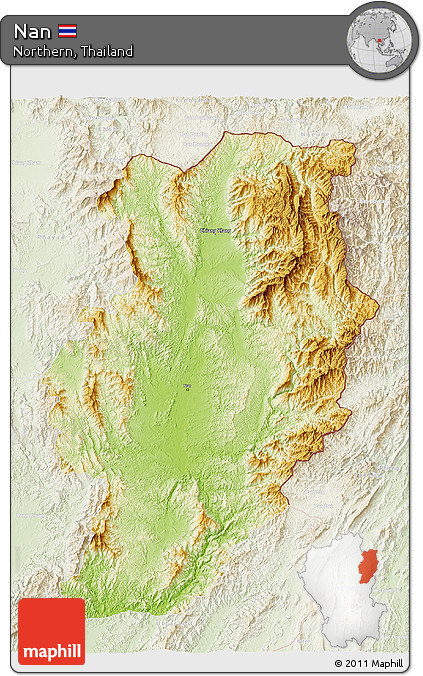 Physical 3D Map of Nan, lighten