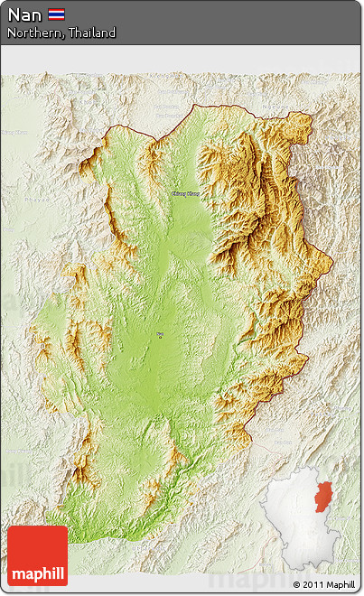 Physical 3D Map of Nan, lighten