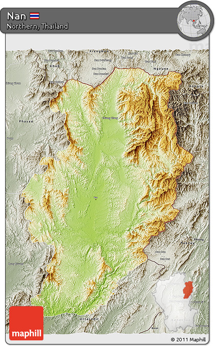 Physical 3D Map of Nan, semi-desaturated