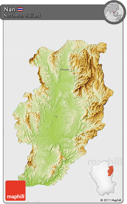 Physical 3D Map of Nan, single color outside