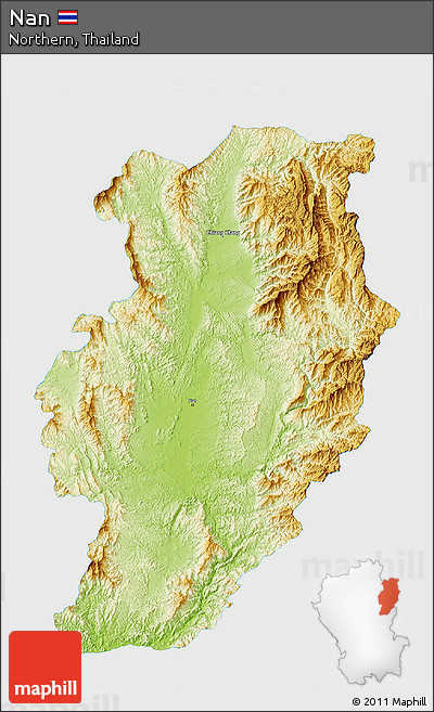 Physical 3D Map of Nan, single color outside
