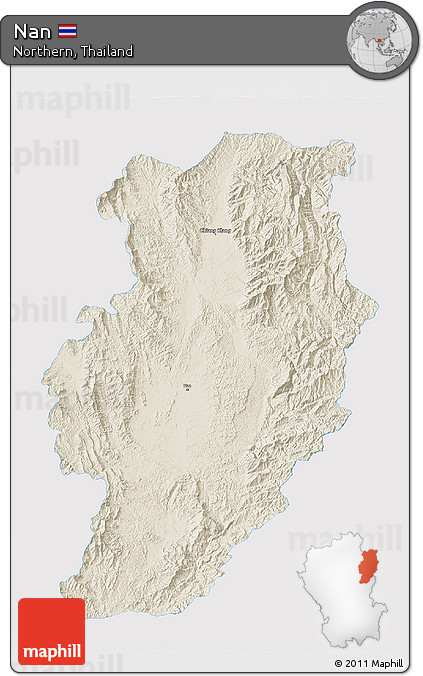 Shaded Relief 3D Map of Nan, single color outside
