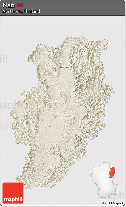 Shaded Relief 3D Map of Nan, single color outside