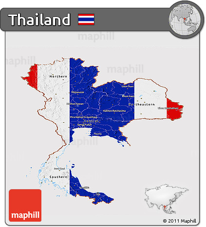 Flag Panoramic Map of Thailand, flag aligned to the middle