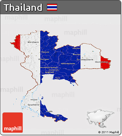Flag Panoramic Map of Thailand, flag aligned to the middle