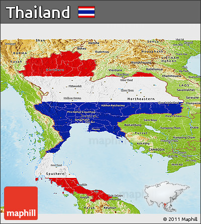 Flag Panoramic Map of Thailand, physical outside