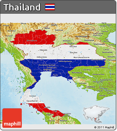 Flag Panoramic Map of Thailand, physical outside