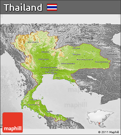Physical Panoramic Map of Thailand, desaturated