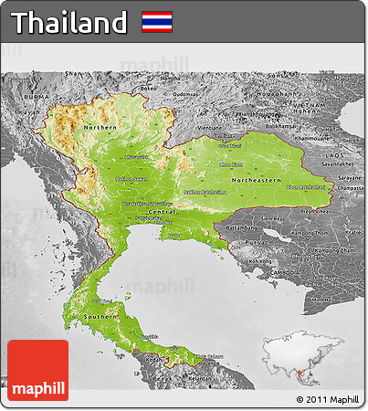 Physical Panoramic Map of Thailand, desaturated