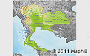 Physical Panoramic Map of Thailand, desaturated, land only
