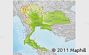 Physical Panoramic Map of Thailand, lighten, desaturated, land only