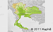 Physical Panoramic Map of Thailand, lighten, desaturated