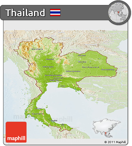 Physical Panoramic Map of Thailand, lighten