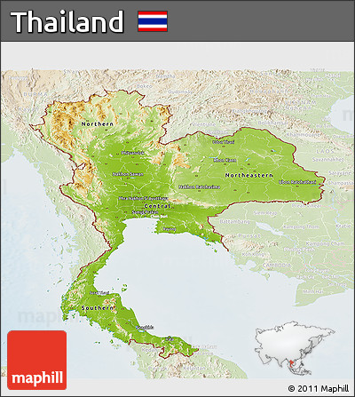 Physical Panoramic Map of Thailand, lighten
