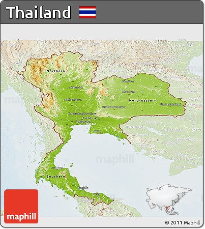 Physical Panoramic Map of Thailand, lighten