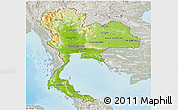 Physical Panoramic Map of Thailand, lighten, semi-desaturated, land only