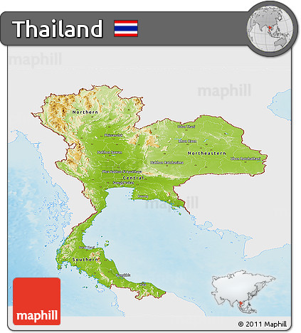 Physical Panoramic Map of Thailand, single color outside
