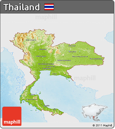 Physical Panoramic Map of Thailand, single color outside