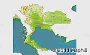 Physical Panoramic Map of Thailand, single color outside, satellite sea