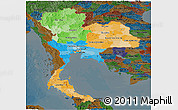 Political Panoramic Map of Thailand, darken