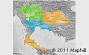 Political Panoramic Map of Thailand, desaturated