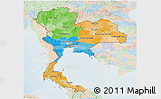 Political Panoramic Map of Thailand, lighten