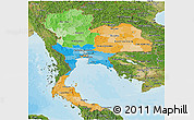 Political Panoramic Map of Thailand, satellite outside, bathymetry sea