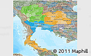 Political Panoramic Map of Thailand, semi-desaturated, land only