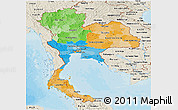 Political Panoramic Map of Thailand, shaded relief outside, bathymetry sea