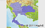 Political Shades Panoramic Map of Thailand, physical outside