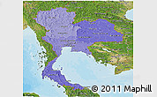 Political Shades Panoramic Map of Thailand, satellite outside, bathymetry sea