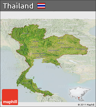 Satellite Panoramic Map of Thailand, lighten