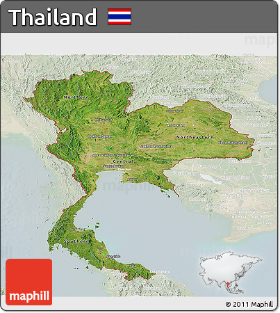 Satellite Panoramic Map of Thailand, lighten