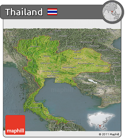 Satellite Panoramic Map of Thailand, semi-desaturated