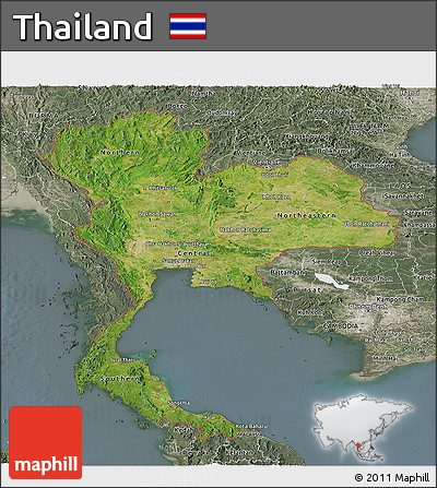 Satellite Panoramic Map of Thailand, semi-desaturated