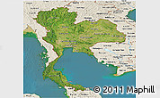 Satellite Panoramic Map of Thailand, shaded relief outside, satellite sea