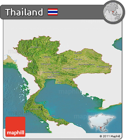 Satellite Panoramic Map of Thailand, single color outside