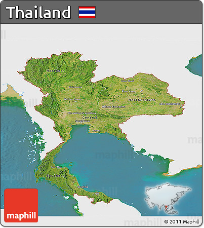 Satellite Panoramic Map of Thailand, single color outside