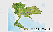 Satellite Panoramic Map of Thailand, single color outside, shaded relief sea