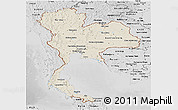 Shaded Relief Panoramic Map of Thailand, desaturated