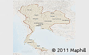 Shaded Relief Panoramic Map of Thailand, lighten