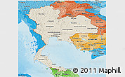 Shaded Relief Panoramic Map of Thailand, political shades outside, shaded relief sea